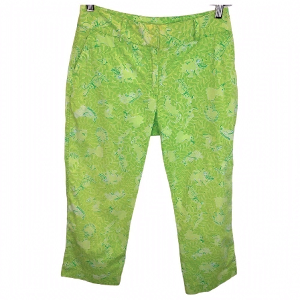 Vintage Lilly Pulitzer Animal Graphic Capri Pants Lime Green sz 4